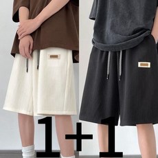 BIKASU 남성 여름 빅사이즈 캐주얼 반바지 밴딩 냉감반 버뮤다반바지 1+1