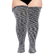 Moon Wood 여성용 플러스 사이즈 허벅지 높이 양말 두꺼운 허벅지용 엑스트라 롱 타이 다이 무릎 위 할로윈 에메랄드 그린_155429, 스모키 블랙_155429