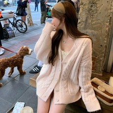 투니스 여성 브이넥 루즈핏 긴소매 니트 가디건