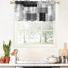 126955 AAtter 블랙 그레이 주방 밸런스 커튼 창문용 추상 다크 화이트 옴브레 기하학적 작은 짧은 집 거실 침실 욕실 봉 포켓 드레이프 원단 2 패널 너비 132.1