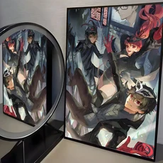P-Persona 3 4 5 Royal Anima 게임 포스터 방수 HD 벽 스티커 자체 접착 아트 퇴색 방지 홈 룸 장식, 04 15X20cmNoframe, 20 Black6