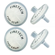 Finetech 친수성 PVDF 주사기 필터 25mm 직경 0.45μm 실험실 여과용 기공 크기20개 팩 대만산PVDF 0.45um 20개