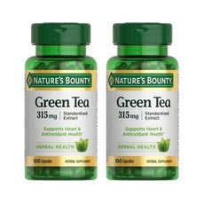 Natures Bounty 네이처스 바운티 그린 티 필즈 및 허벌 건강 보조제 심장 항산화 지원 315mg 100캡슐, 100정