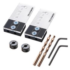 POWERTEC 도웰 지그 키트 도웰링 키트 0.6cm(1/4인치) 목공 레이저 컷 증인 마크 깊이 스케일 드릴 가이드 도웰 코발트 M-35 비트 및 스플릿 링 스톱, 2 PK - 1/4" Dowel Drilling Jig
