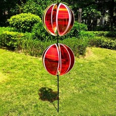 정원 새쫓기 바람개비 반짝이는 줄무늬 반사 무지개 색깔의 컬러풀 필름 말뚝이 있는 회전 볼 새 퇴치제, 3)Red