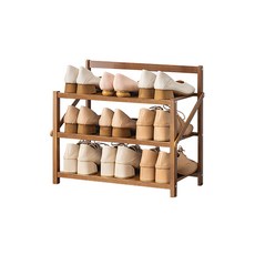 宅配 免安裝簡易折疊鞋架 竹製鞋櫃 鞋子收納 折疊鞋架 免安裝, 1個, 茶色 簡易摺疊鞋架 3層 X50CM