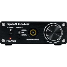 Rockville RDAC5S 24비트/96kHz DAC USB/광학/RCA/헤드폰 앰프 무손실 오디오 헤드폰 앰프 컴팩트한 디자인 오디오 애호가 및 홈 시어터용, Black, Black