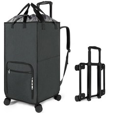Bukere 엑스트라 라지 3 in 1 바퀴 달린 롤링 세탁 백팩 가방 90L 독립형 바구니 탈착식 카트가 있는 접이식 대학 기숙사 아파트 세탁실용, 1개