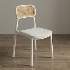 코드메인 패브릭 쿠션 라탄 스타일 인테리어 식탁 의자, 화이트, 1개