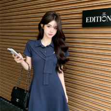 투니스 여성 캐주얼 슬림핏 반단추 반소매 미니 원피스 케이프 포함