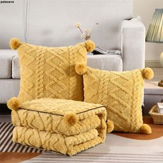 加厚卡通抱枕毯子二合一，兩用冬季汽車載辦公室午睡靠墊沙發抱枕被, 塔芙絨果綠色加厚款RRA,合起50x50打開145x190cm