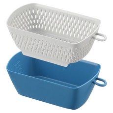AKEBONO 曙產業 方形蔬菜瀝水籃組 藍色, 1組, 瀝水籃 + 盆