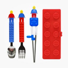 옥스포드 블럭 스텐 수저 + 포크 + 젓가락 + 케이스 세트, 레드, 스푼+젓가락+포크+케이스, 1세트