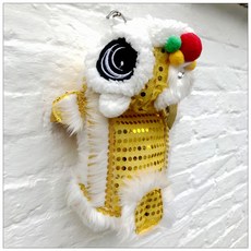 【格森】舞龍舞獅寵物服裝 獅子頭貓狗變身裝 醒獅貓仔狗仔新年衣服, 金色舞獅裝,8號=XS, 1個