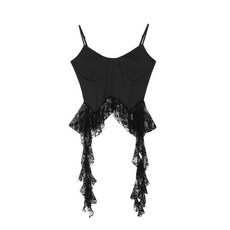 CHENJIAZHEN 法式蕾絲拼接吊帶短款上衣