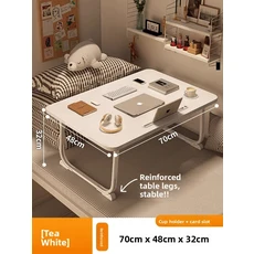 다기능 접이식 컴퓨터 책상 소형 테이블 보드 기숙사 만화 학습 간단한 가정용 게으른 사무실, 23 화이트-4870cm 사각+컵홀더