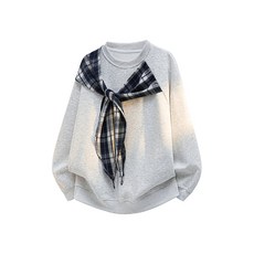 設計感拼接格子圓領衛衣 春季百搭潮流長款運動上衣