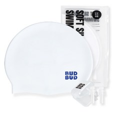 [3종세트] 버드버드 시그니처 실리콘 수모 헤리티지 수영모자, 1개, 화이트-블루