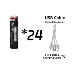 쿠쿠스토어 오래 지속되는 AAA 충전식 배터리 내구성 8000mAh 1.5v 리튬이온 리모컨 게임 컨트롤러 장난감, 11 24P AAA and  cable, 01 1.5V