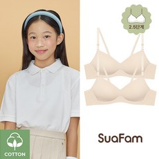 수아팜 주니어브라 코튼 스판 2.5단계 브라 2장 세트 스킨 (10대 청소년 속옷 중학생 주니어 2P 브래지어)