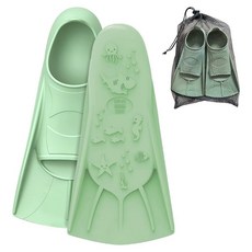 컴펙토 실리콘 수영 지느러미와 귀여운 바다 생물 아웃솔 랩 스노클링용 짧은 트레이닝 지느러미 메쉬 백이 있는 여행용 사이즈 지느러미, XXXS (US 10.5-11) - Green