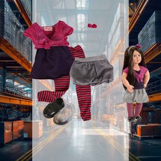 핑크 숏가디건 그레이 스커트 상황극놀이 옷갈아입히기 의류소품 소꿉놀이완구 마론인형 조카선물