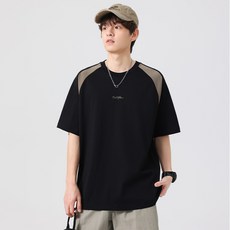 투니스 남성 라운드넥 배색 루즈핏 반소매 티셔츠
