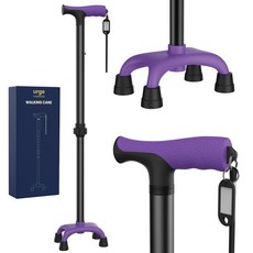 경량형 노인용 지팡이 네발 지팡이 미끄럼 방지, 1개, 보라색
