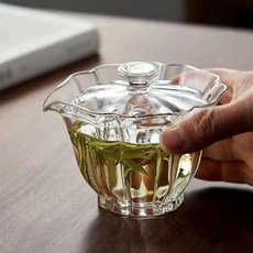 개완배 다기 다관 유리개완 세트 다반 찻잔 투명 그릇 내열 내열유리 다구, 220ml, 투명 나무 링 200ml, 1개