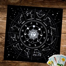 星空十二星座塔羅桌布 雙色印刷掛毯, 黑色