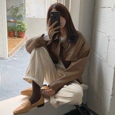 2021년 핏 초짜임 심플 매니시 가죽 라이더 쇼트 코트