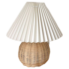 【Mii厝邊】韓系ins百褶檯燈 百折檯燈百葉檯燈臥室床頭臺燈 LED小夜燈 拍照佈置, 韓系藤編底座【韓系百葉台燈】