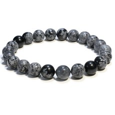 ECLATIS Lava Rock 디퓨저 디자인 팔찌 여성 및 남성 천연 힐링 크리스탈 영적 보호 긍정적인 에너지를 위한 8mm 라운드 비즈 신축성 있는 조절 가능한 사이즈, 눈송이 흑요석