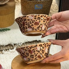hellokitty 태닝키티 레오파드호피 도자기 고온 저항 디저트 접시 그릇 머그컵, 1. 라이스 볼 (1팩)