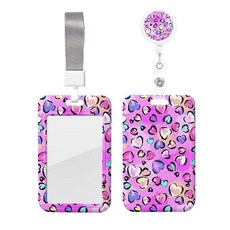 EOBKLAX 다채로운 퍼즐 피스 ID 배지 홀더 분리형 랜야드 포함 자폐증 인식 배지 릴 배지 클립 접이식 가능 ID 카드 홀더 키 체인 이름 배지 클립 간호사 교사, 하트가 있는 레오파드 프린트, 1개