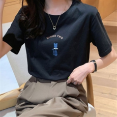 [오앤디샵] 반팔티 여성 여름 여자 티셔츠 냥냥이 데일리 반팔