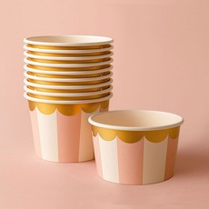 파티팡 올 페이퍼 무코팅 밥 국그릇 세트 [스트라이프 핑크] 520ml 일회용 캠핑 식기, 1개, 50개입