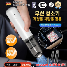 [흡입 및 송풍 가능] 무선 차량용 미니 청소기 휴대용 브러시리스 진공청소기 45000Pa 초강력 흡입력, 블랙*1