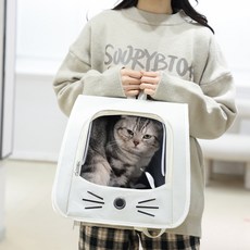 포클릿 고양이 초경량 접이식 백팩, 크림 아이보리, 1개