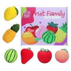 KAV FRUIT 프루트 Family 배쓰밤 세트 - 아동용 과일 모양 유기농 6개 천연 향 버블 배쓰밤 피부에 안전한 무독성 스파 데이를 위한 셀프 케어 여자 친구 선물