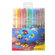 문교 바다 돌돌이 색연필, 2개, 12색