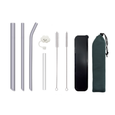 Touchwhale 淺黑玻璃吸管九件組 附贈8mm吸管套 環保玻璃吸管組, 1套, 9個裝