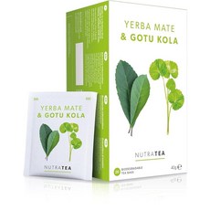 Nutra Tea - Yerba Mate & Gotu 콜라 - 예르바 마테차 포커스 티 - 병풀 포함 - 지터 없는 카페인 대체품 - 개별 포장된 백 20개 - 허브 주입 (