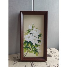 純手繪茉莉花 附胡桃木框 尺寸14.7x27.4cm, 參考詳情頁