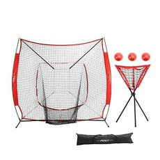 棒壘球打擊網 - 簡易組裝、堅固耐用、紅色邊框設計, 打擊網+本壘型T座+可背式集球籃, 1個