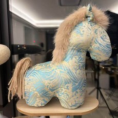 新年宋錦大馬擺件2026馬年生肖馬擺件，吉祥如意，客廳書房裝飾品, 【大號高約40公分】藍色