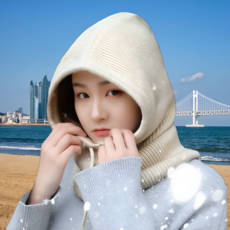 포리브레 왕도톰 니트 남녀공용 커플 후드 바라클라바