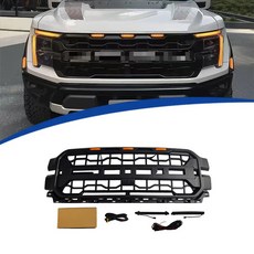 2024-2025 포드 F150 어그레시브 랩터 그릴 교체 블랙 ABS 호환, 화이트 - LED 바