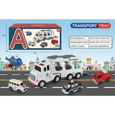 工程車燈光音樂運輸車慣性消防車貨櫃汽車兒童玩具, 白色收納救護車】1只大車+4只小車-彩盒, 1個