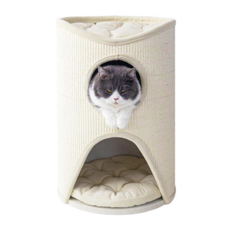 DOTER寵愛物語 CT129 月光小憩貓跳台 劍麻繩 毛絨布貓跳台, 1個, CT129月光小憩貓跳台, 白